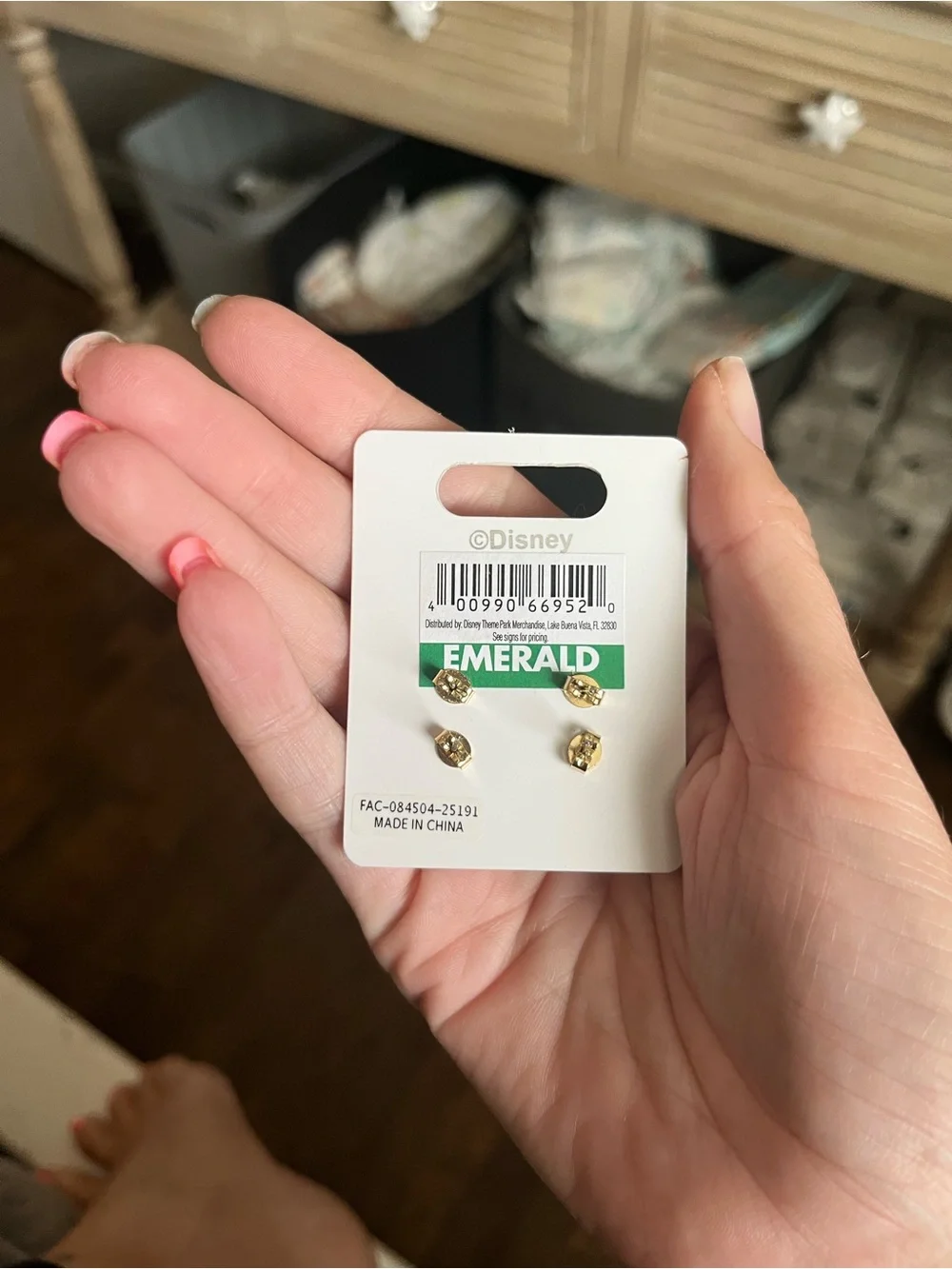 Disney Gold Stitch Flower Stud Earrings - Orange Accent